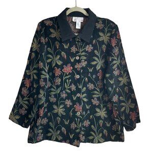 Susan Graver 1X Dark Floral Tapestry Velvet Chenille Jacket Shacket Old Money